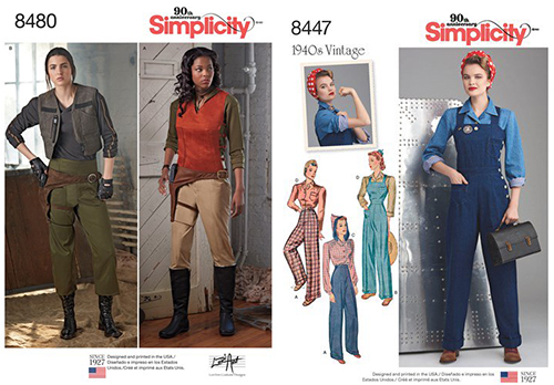 Simplicity sewing patterns - 8480, a Firefly/Rogue One costume, and 8447, reproduction 1940s dungarees.
