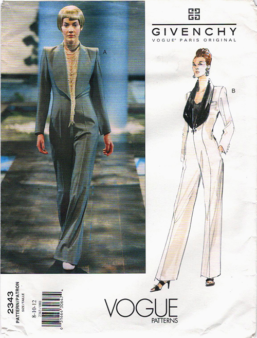 Vogue Paris Original pattern 2343, published in 1999 and designed by Alexander McQueen for Givenchy. An incredibly stylish tailored jumpsuit.